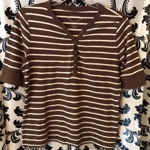 Sonoma Brown and White Striped Short Sleeve Tee